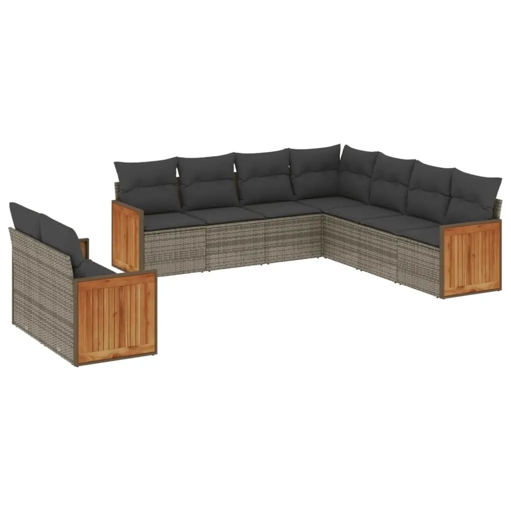 Garden Sofa Set PE Rattan 9 Piece Outdoor Furniture Sectional Grey