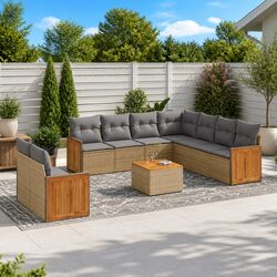 Beige Modular 10-Piece Garden Sofa Set with Rattan Construction