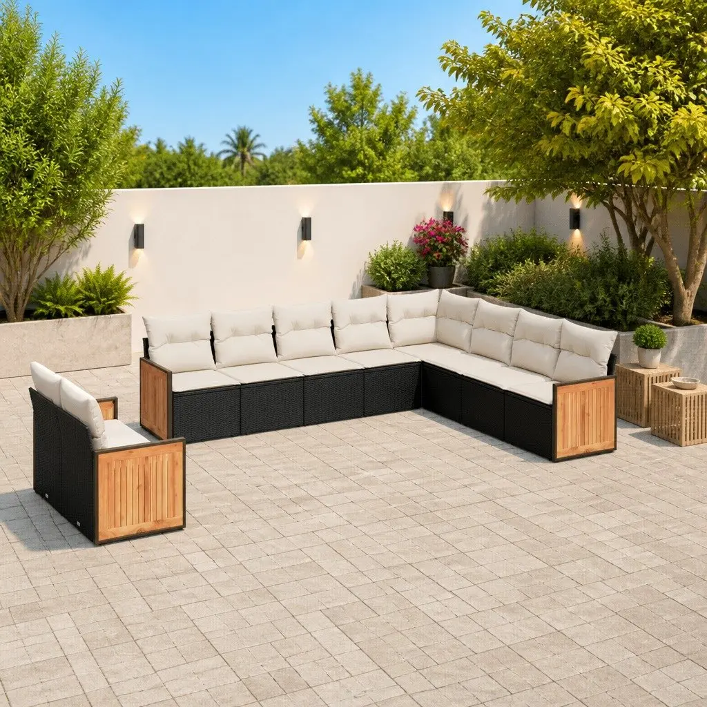 10 Piece Black Rattan Garden Sofa Set