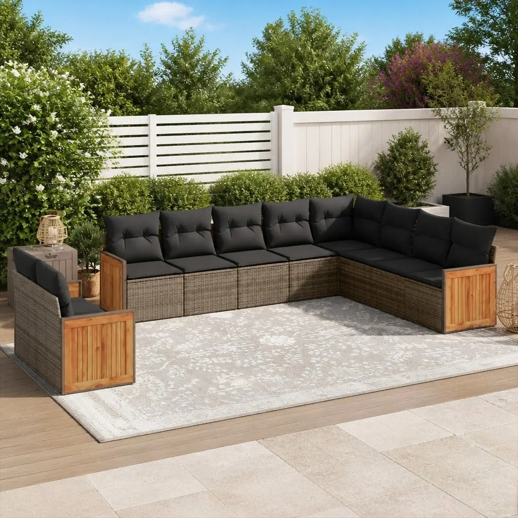 Garden Sofa Set PE Rattan 10 Piece Modular Outdoor Furniture Grey