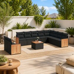 Premium 11 Piece Outdoor Garden Sofa Set in Black Rattan