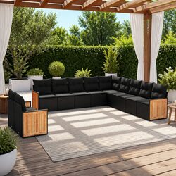 Premium 11-Piece Modular Black Rattan Garden Sofa Set