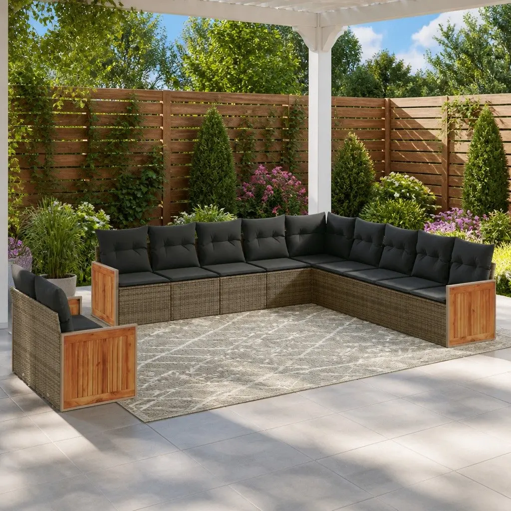 11 Piece Grey Garden Sofa Set with Cushions