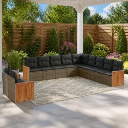 Durable 11 Piece Grey Garden Sofa Set with Cushions