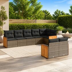 8-Piece Grey Poly Rattan Modular Garden Sofa Set