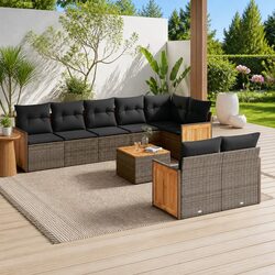 Durable 9-Piece Grey Modular Rattan Garden Sofa Set
