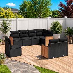 8 Piece Modular Garden Sofa Set in Black Rattan