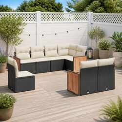 8-Piece Black Poly Rattan Garden Sofa Set for Outdoors