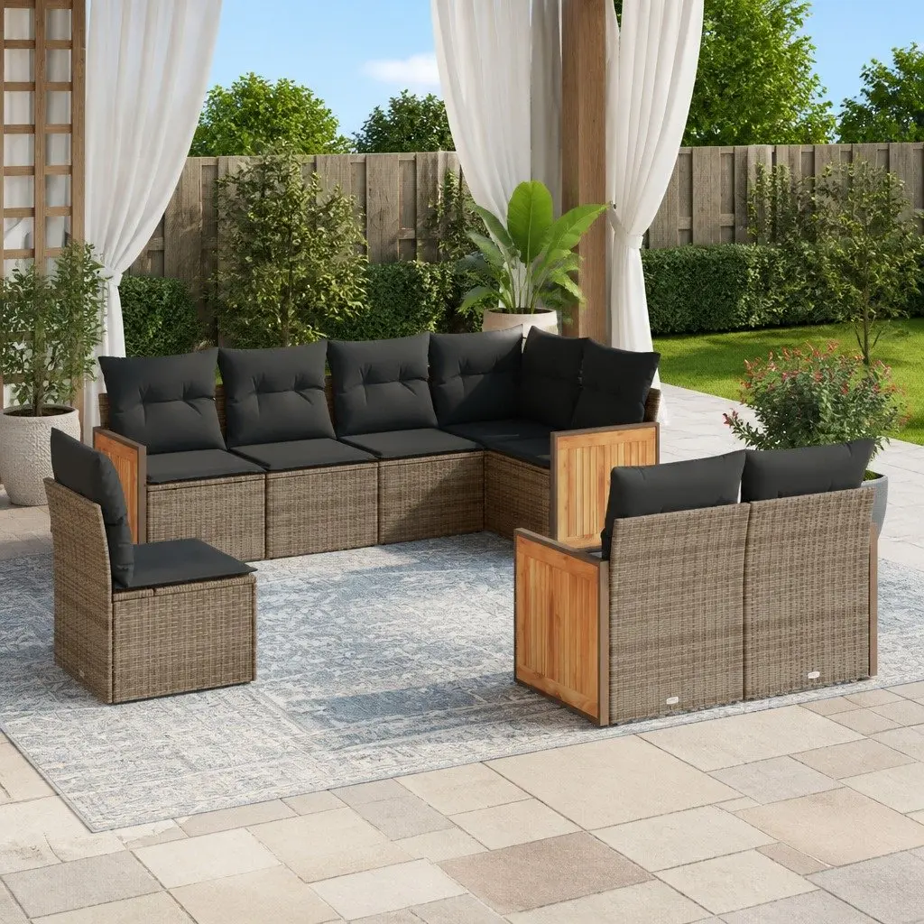 Garden Sofa Set PE Rattan 8 Piece Grey Outdoor Furniture