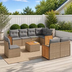 9 Piece Modular Outdoor Garden Sofa Set in Beige
