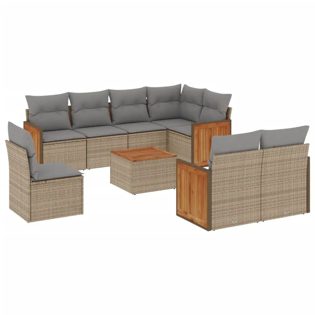 Garden Sofa Set Poly Rattan 9 Piece Outdoor Furniture Patio Beige