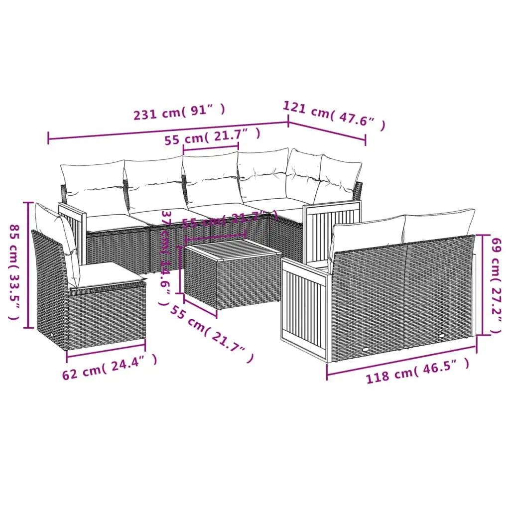 Garden Sofa Set Poly Rattan 9 Piece Outdoor Furniture Patio Beige
