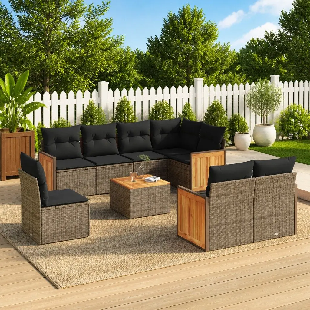 Garden Sofa Set PE Rattan 9 Piece Modular Outdoor Furniture Grey
