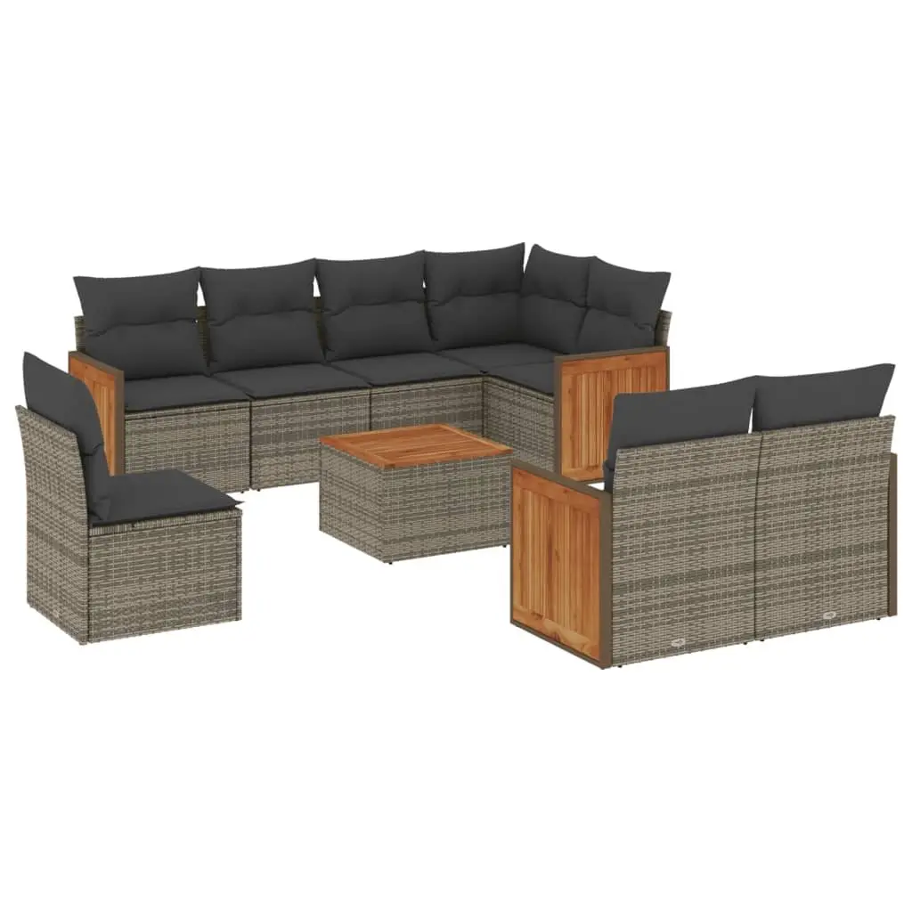 Garden Sofa Set PE Rattan 9 Piece Modular Outdoor Furniture Grey