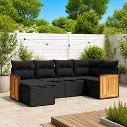 Premium 6-Piece Black Poly Rattan Garden Sofa Set