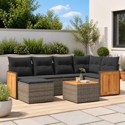 7 Piece Outdoor Garden Sofa Set Grey Poly Rattan