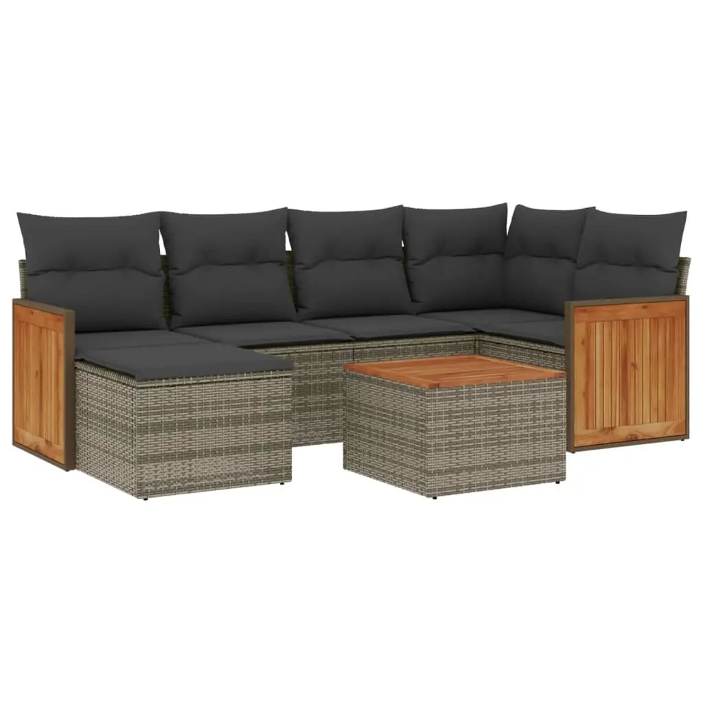 Garden Sofa Set PE Rattan 7 Piece Outdoor Furniture Grey Modular Patio Lounge