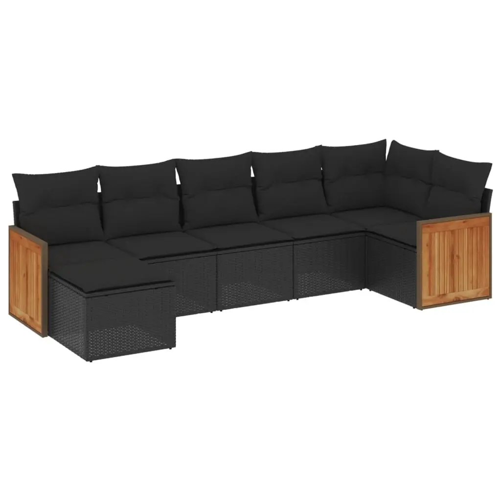 7 Piece Modular Garden Sofa Set with Black Cushions