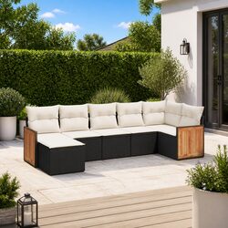 Stylish 7 Piece Black Poly Rattan Garden Sofa Set