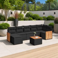 8-Piece Black Poly Rattan Garden Sofa Set for Outdoor Use