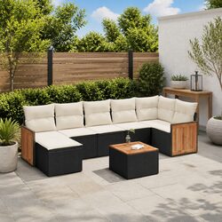 Black Poly Rattan Outdoor Garden Sofa Set - 8 Pieces
