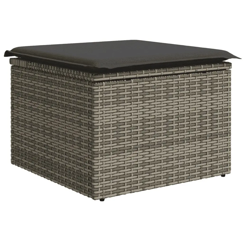 Garden Sofa Set PE Rattan 8 Piece Outdoor Furniture Grey with Acacia Wood Tabletop and Cushions