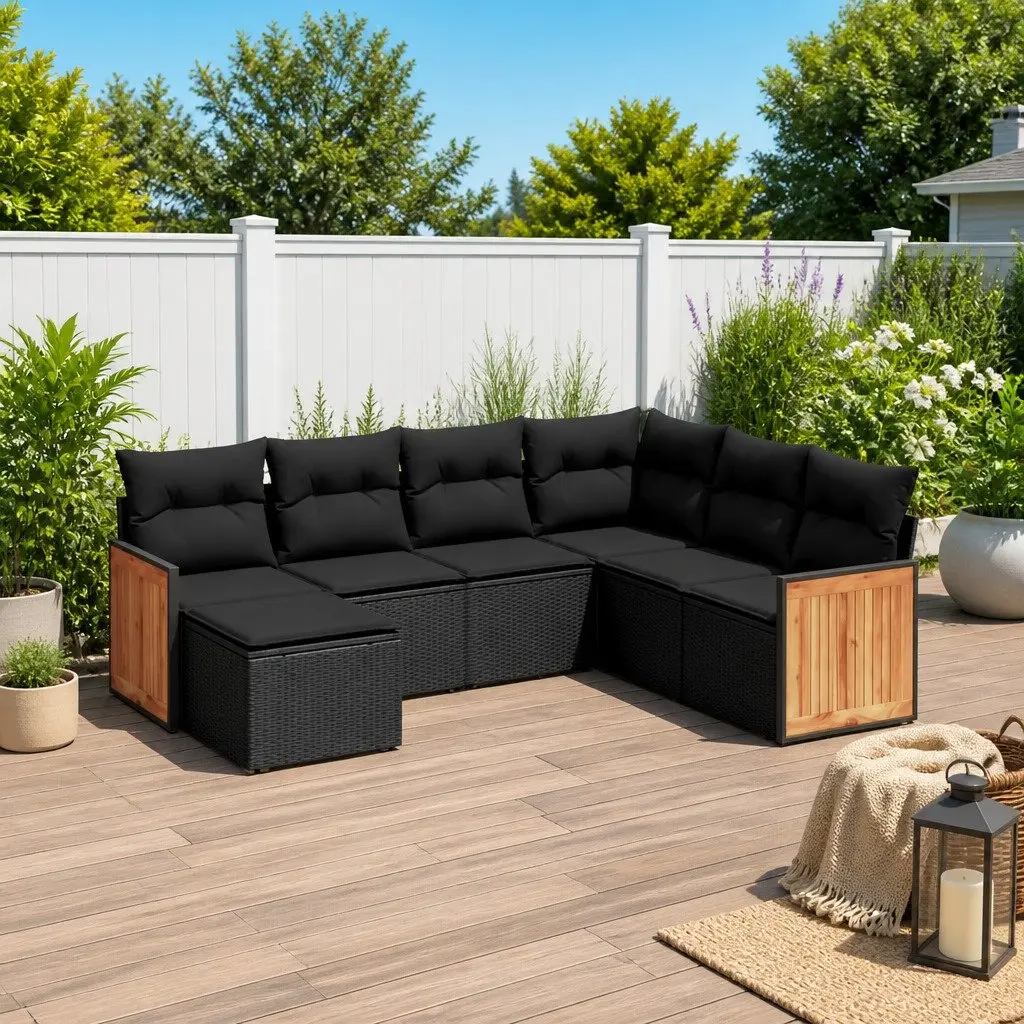 7 Piece Modular Garden Sofa Set in Black Rattan