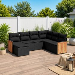 Premium 7 Piece Modular Garden Sofa Set in Black Rattan