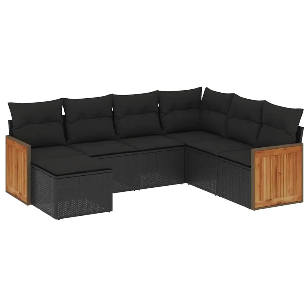 7 Piece Modular Garden Sofa Set in Black Rattan