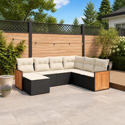 High-Quality 7 Piece Black Poly Rattan Garden Sofa Set