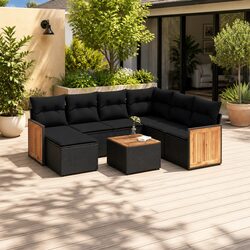 Premium 8-Piece Black Poly Rattan Garden Sofa Set