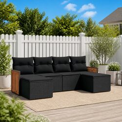 Premium 6 Piece Modular Black Rattan Garden Sofa Set