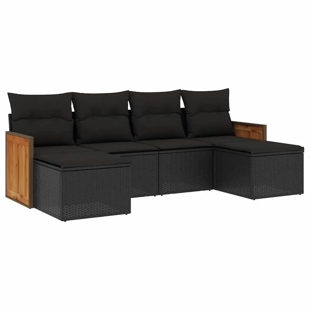 6 Piece Modular Black Rattan Garden Sofa Set