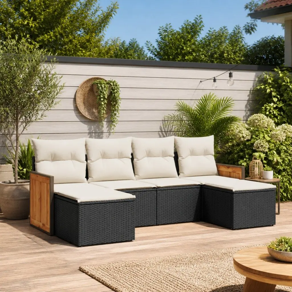 6-Piece Black Rattan Garden Sofa Set