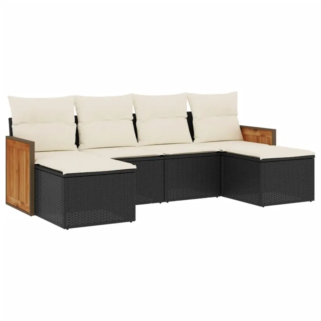 6-Piece Black Rattan Garden Sofa Set