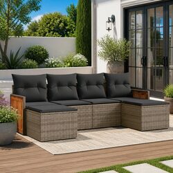 High-Quality Modular Garden Sofa Set 6 Piece Grey