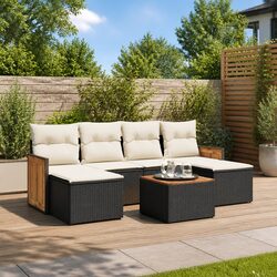 Premium 7 Piece Black Rattan Garden Sofa Set