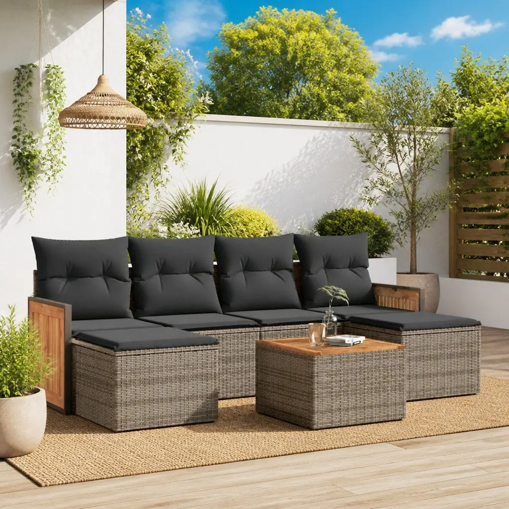 Grey Poly Rattan 7 Piece Outdoor Garden Sofa Set