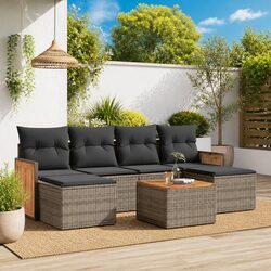 Grey Poly Rattan 7 Piece Outdoor Garden Sofa Set