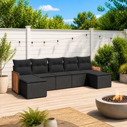 7-Piece Black Modular Rattan Garden Sofa Set