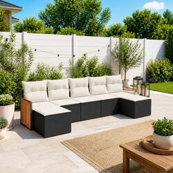 Durable 7-Piece Outdoor Rattan Sofa Set in Black