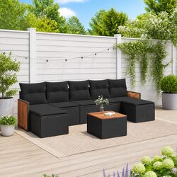8-Piece Modular Garden Sofa Set with Acacia Tabletop