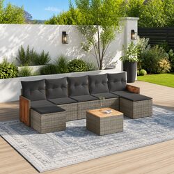 8 Piece Grey Poly Rattan Garden Sofa Set with Cushions
