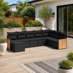 Sturdy 8-Piece Black Rattan Garden Sofa Set with Cushions