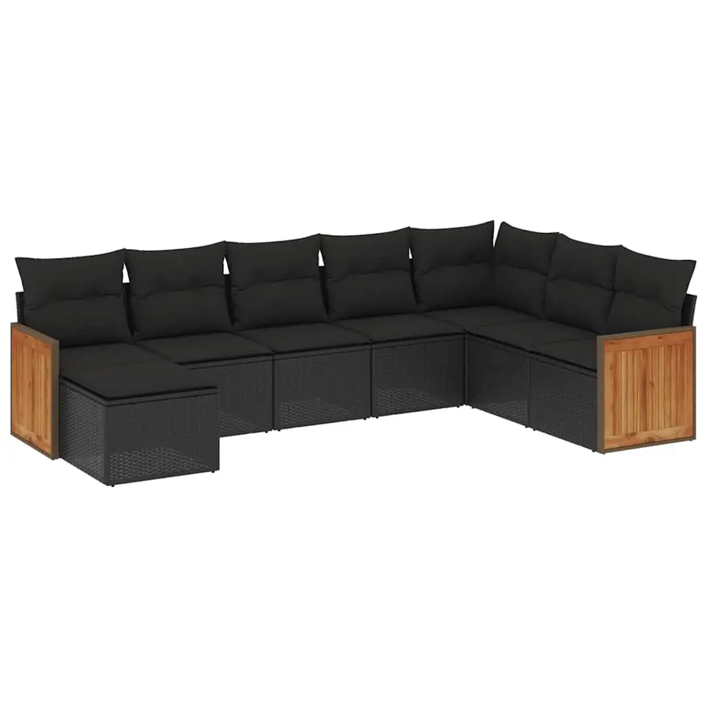 8-Piece Black Rattan Garden Sofa Set with Cushions