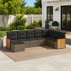 8-Piece Grey Poly Rattan Outdoor Sofa Set