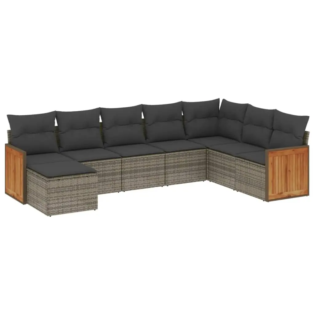 8-Piece Grey Poly Rattan Outdoor Sofa Set