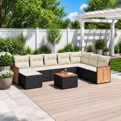 9-Piece Black Poly Rattan Modular Garden Sofa Set