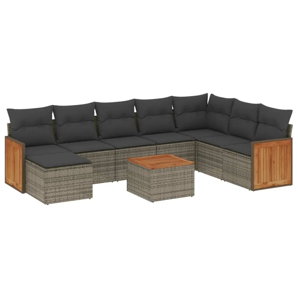 Garden Sofa Set 9 Piece Outdoor Furniture Patio Sectional Grey with Cushions
