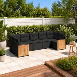 Black Poly Rattan 7 Piece Garden Sofa Set for Outdoor Use